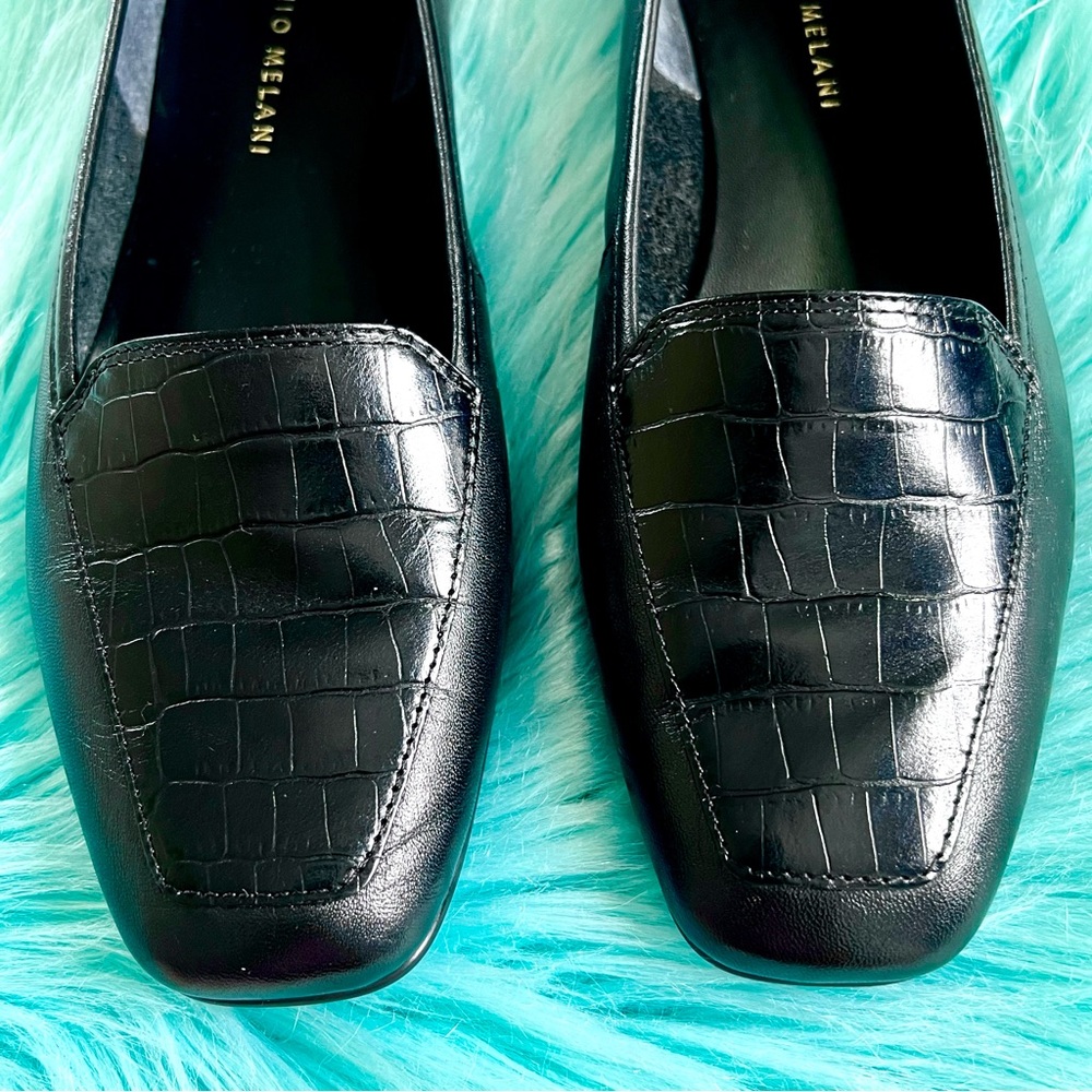 Antonio Melani 90s Black Soft LEATHER Black Crocodile Print Loafers Women’s 8 - Picture 5 of 13